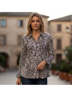 Scott Taylor Black White Blouse Extra Large #BL10